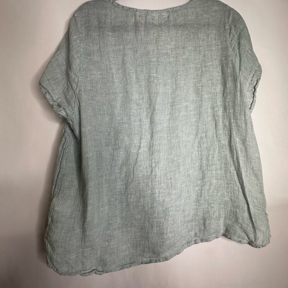 Isaac Mizrahi Relaxed Green Short Sleeve Blouse - Picture 3 of 5
